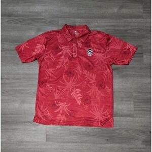 NC State Wolfpack Colosseum Hawaiian Polo Shirt Mens Large Red Palm Short Sleeve